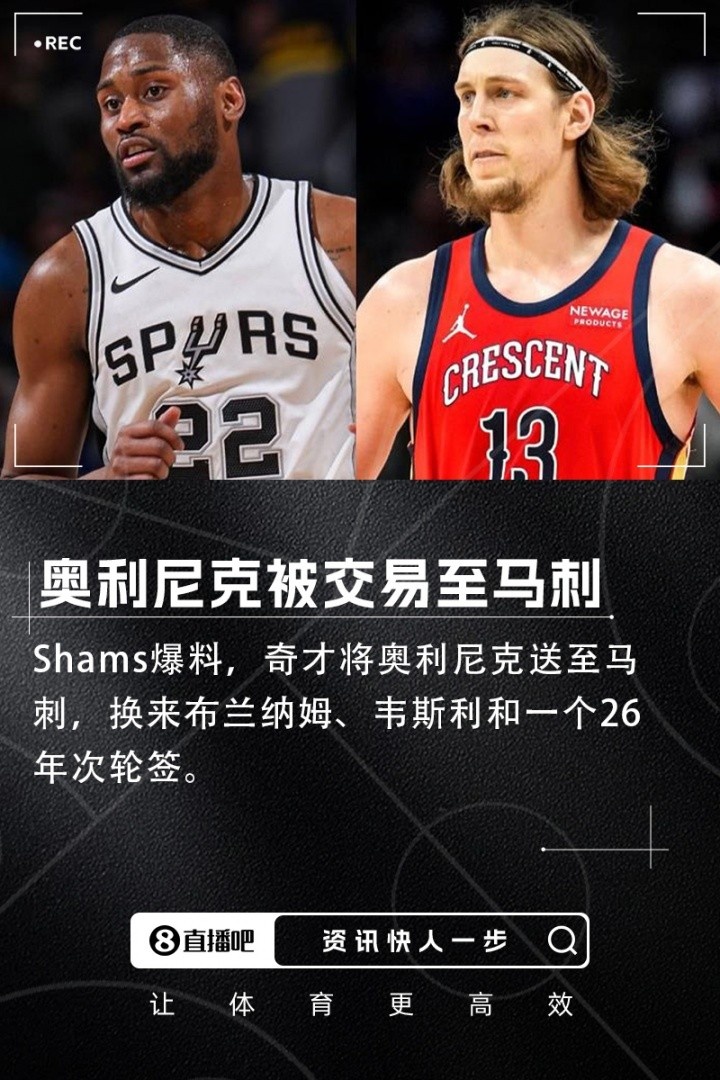 奥利尼克交易评级：马刺外线投射不足内线补B 奇才转手赚次轮签B